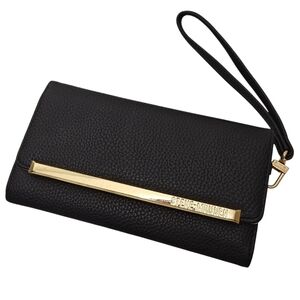 Steve Madden Logobar Trifold Wristlet Wallet Black Gold